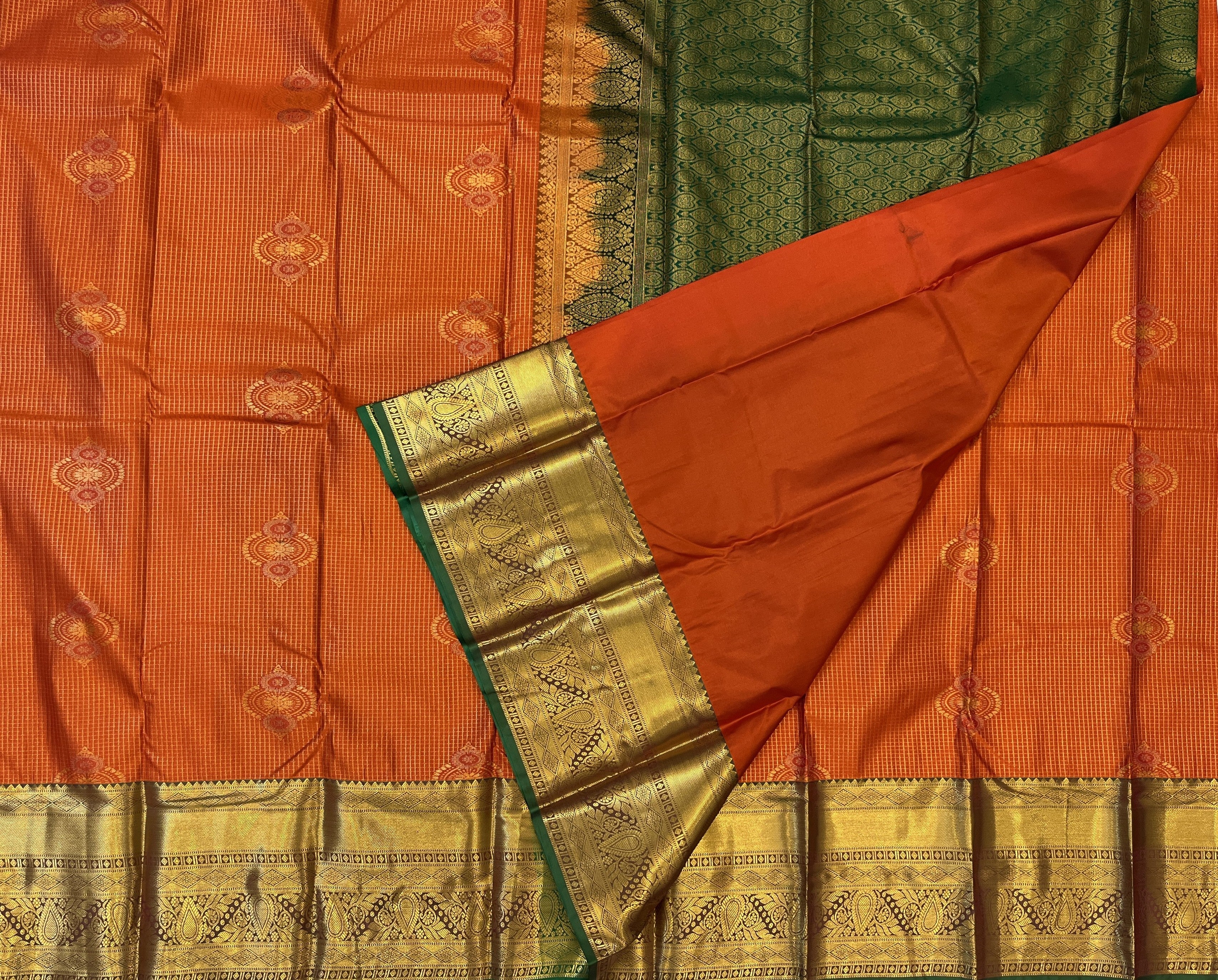 Mustard Orange with Deep Green Border Elegance