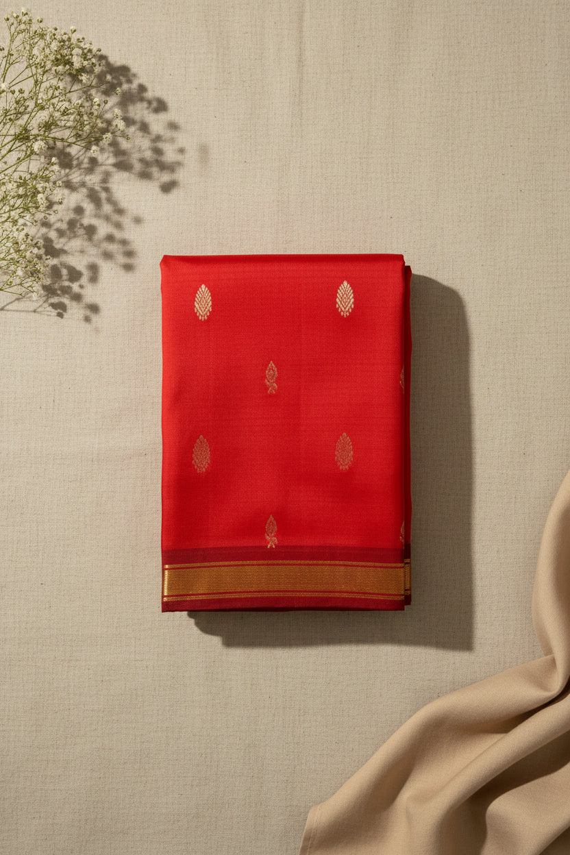 Vermilion Red with Wine Maroon Contrast Elegance
