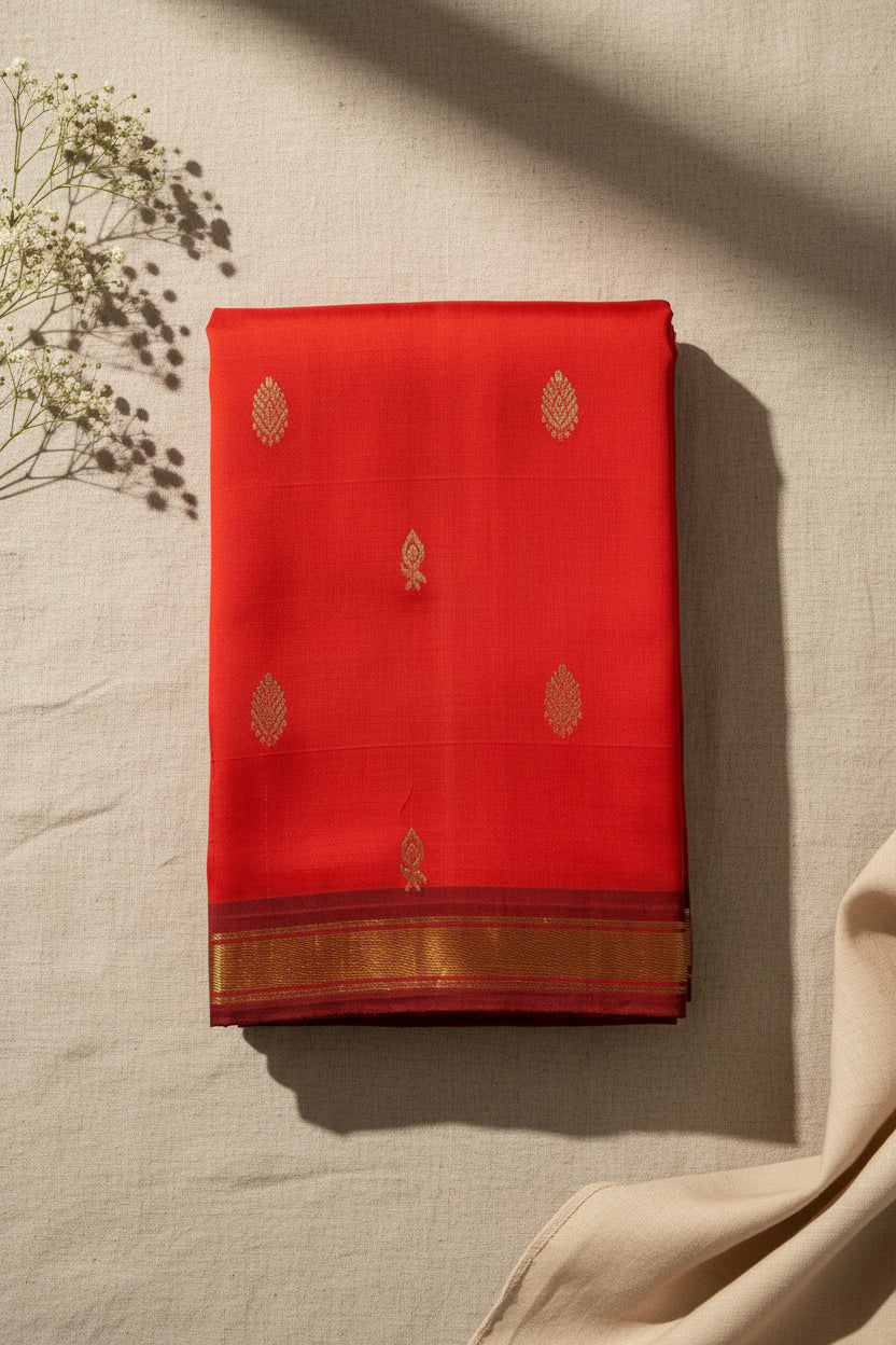 Vermilion Red with Wine Maroon Contrast Elegance