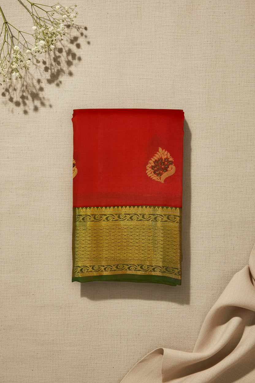 Vermilion Red with Antique Gold Zari Elegance