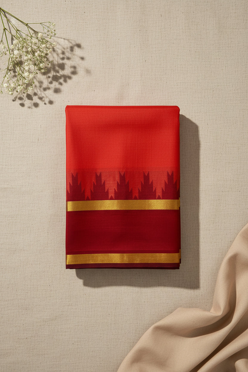 Vermilion Red with Deep Maroon Contrast Elegance