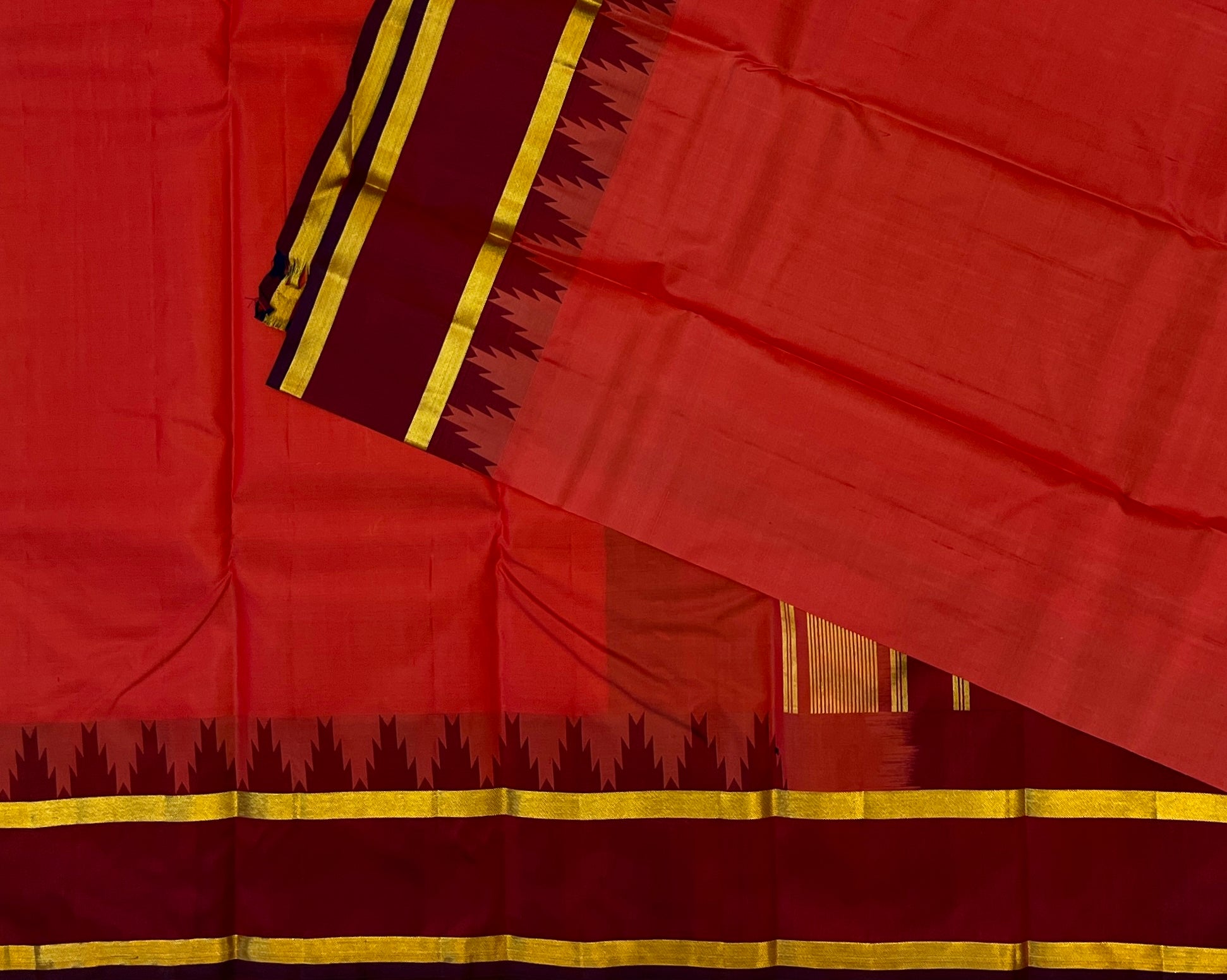 Vermilion Red with Deep Maroon Contrast Elegance