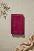 Deep Magenta Checked Saree With Gold Zari Grid Festive Wear