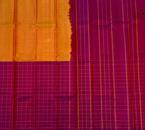 Deep Magenta Checked Saree With Gold Zari Grid Festive Wear