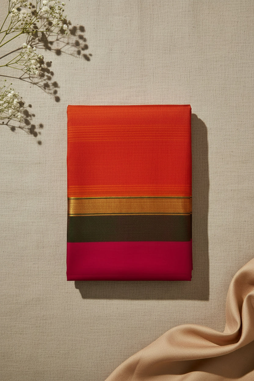 Magenta Silk Saree Vermilion Pallu Gold Zari Border Traditional Wear