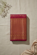 Magenta Gold Brocade Saree With Paisley Medallion Border Traditional Wedding Wear