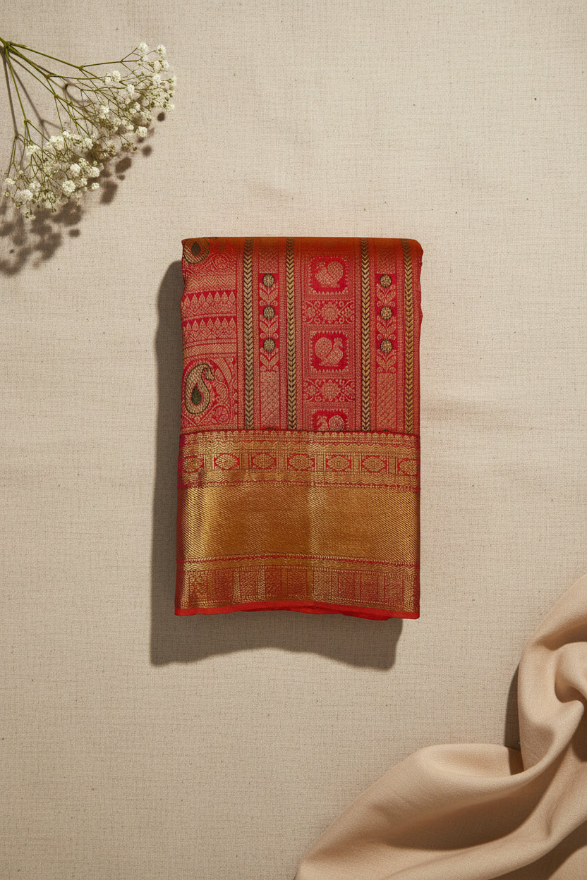 Magenta Banarasi Silk Saree with Gold Brocade Paisley Motifs Traditional