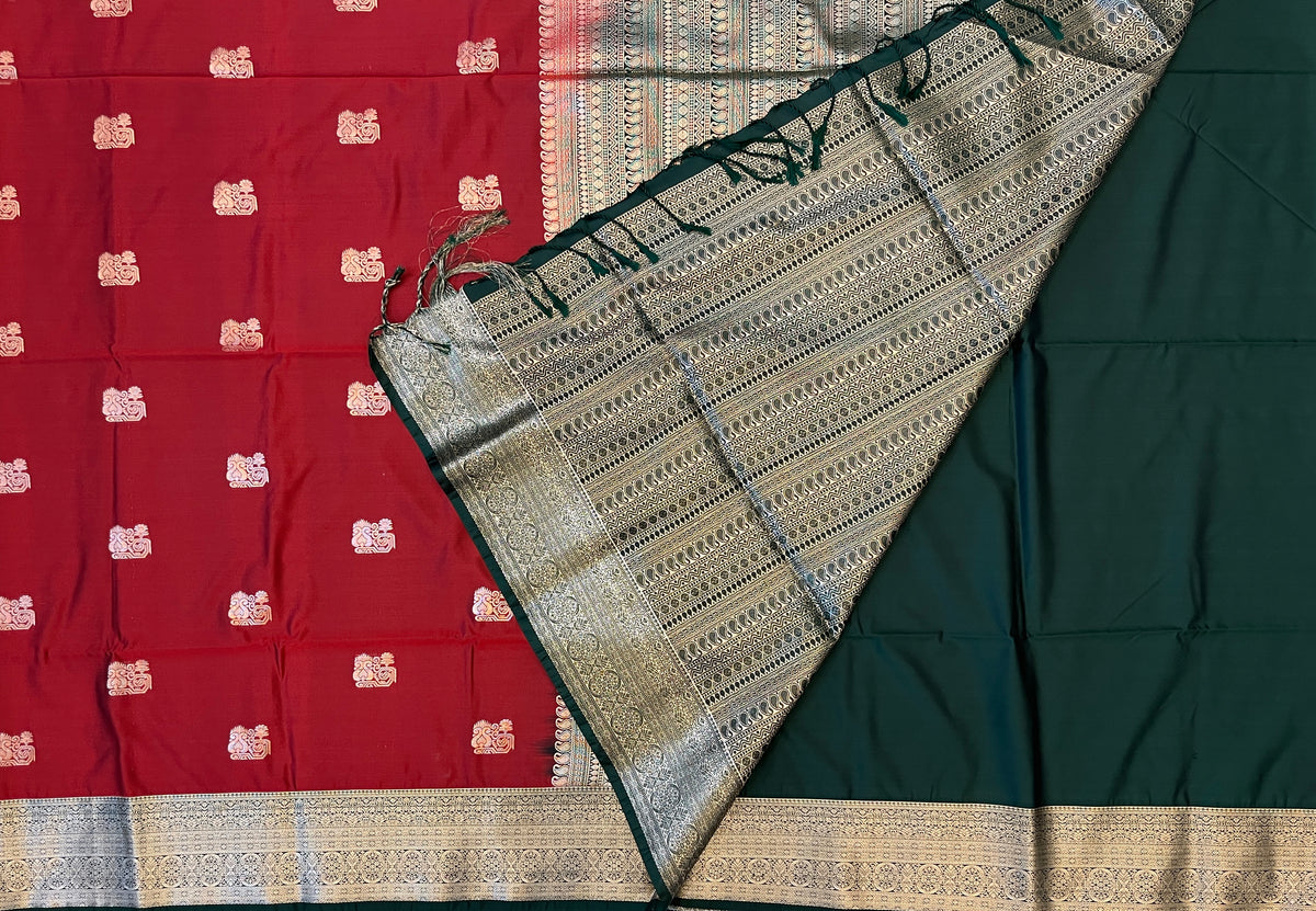 Red with Dark Green Soft Silk Elegance