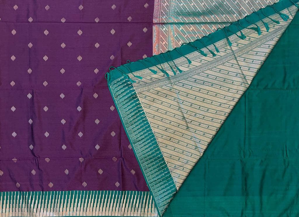 Plum Purple with Teal Green Soft Silk Elegance