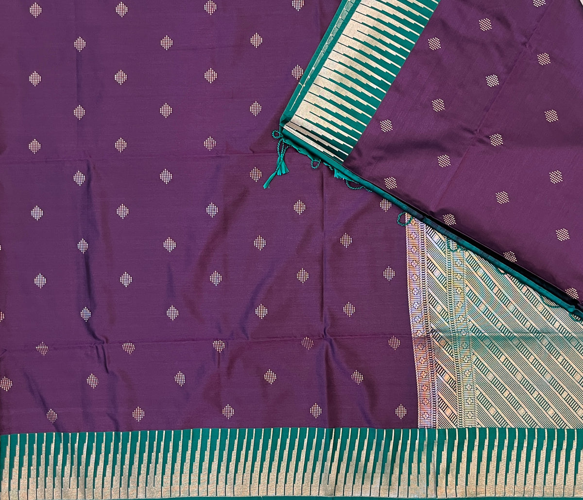Plum Purple with Teal Green Soft Silk Elegance
