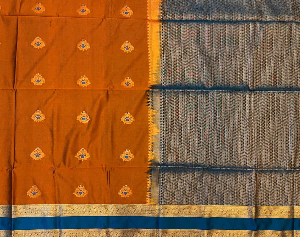 Rust Orange with Teal Blue Soft Silk Elegance