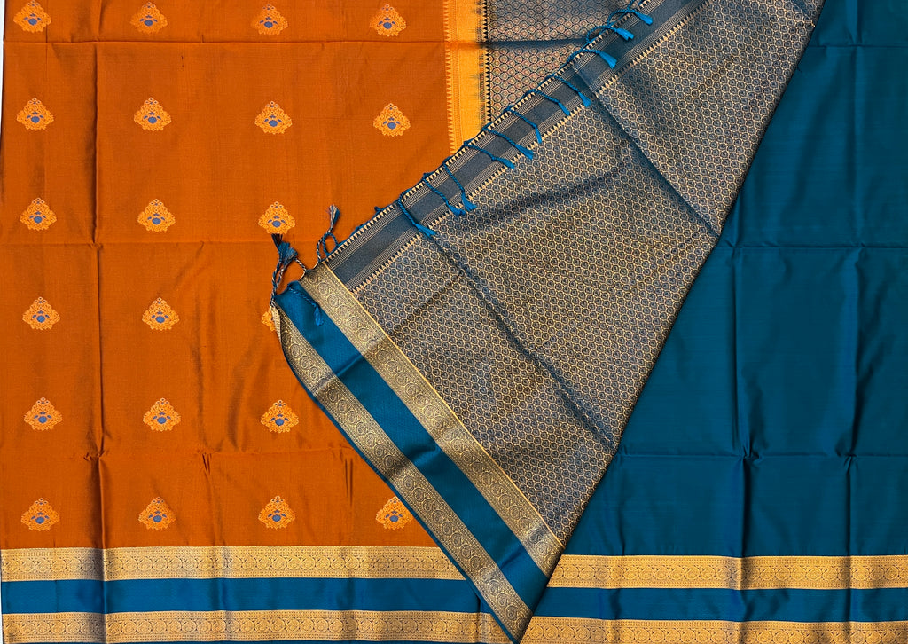 Rust Orange with Teal Blue Soft Silk Elegance