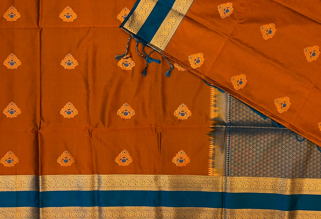 Rust Orange with Teal Blue Soft Silk Elegance