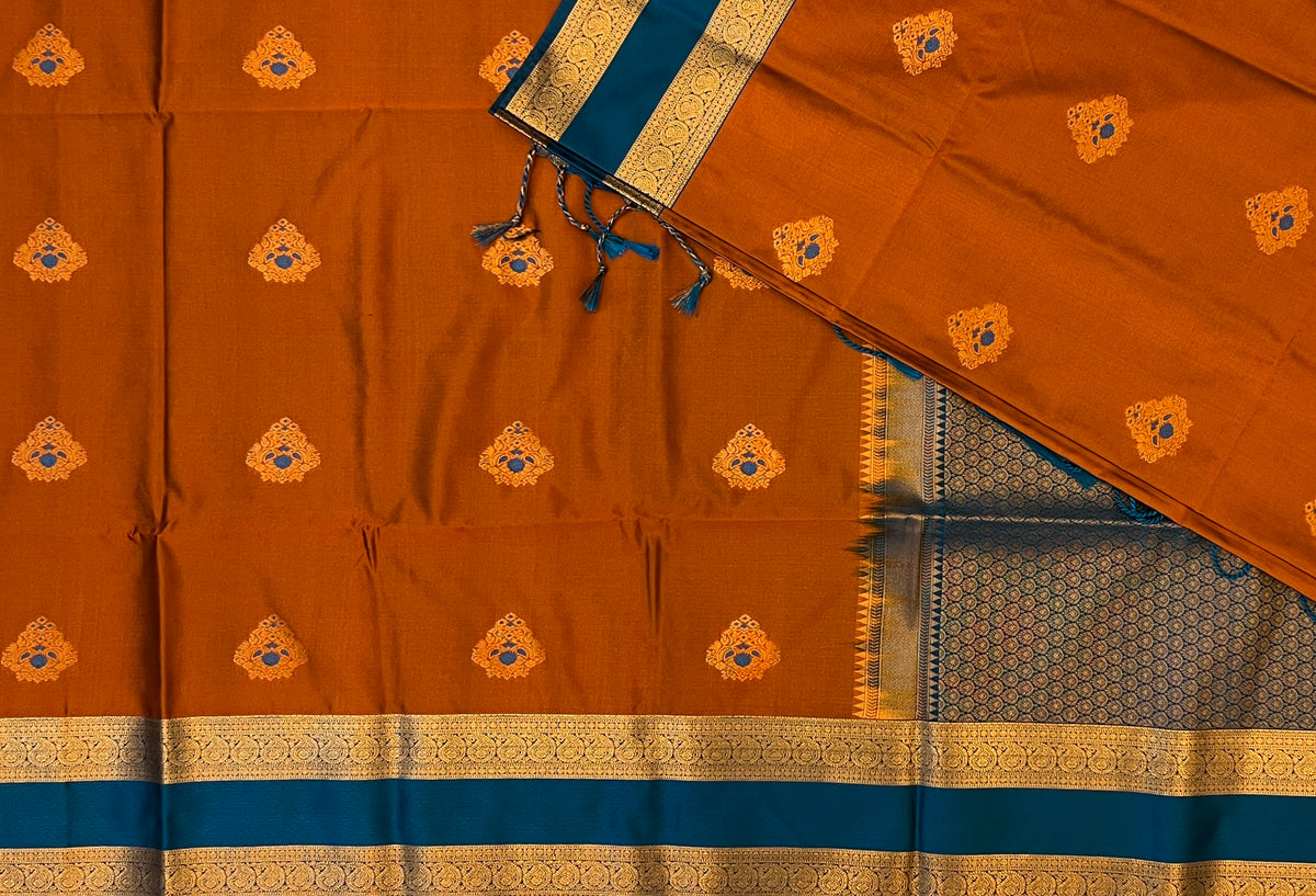 Rust Orange with Teal Blue Soft Silk Elegance