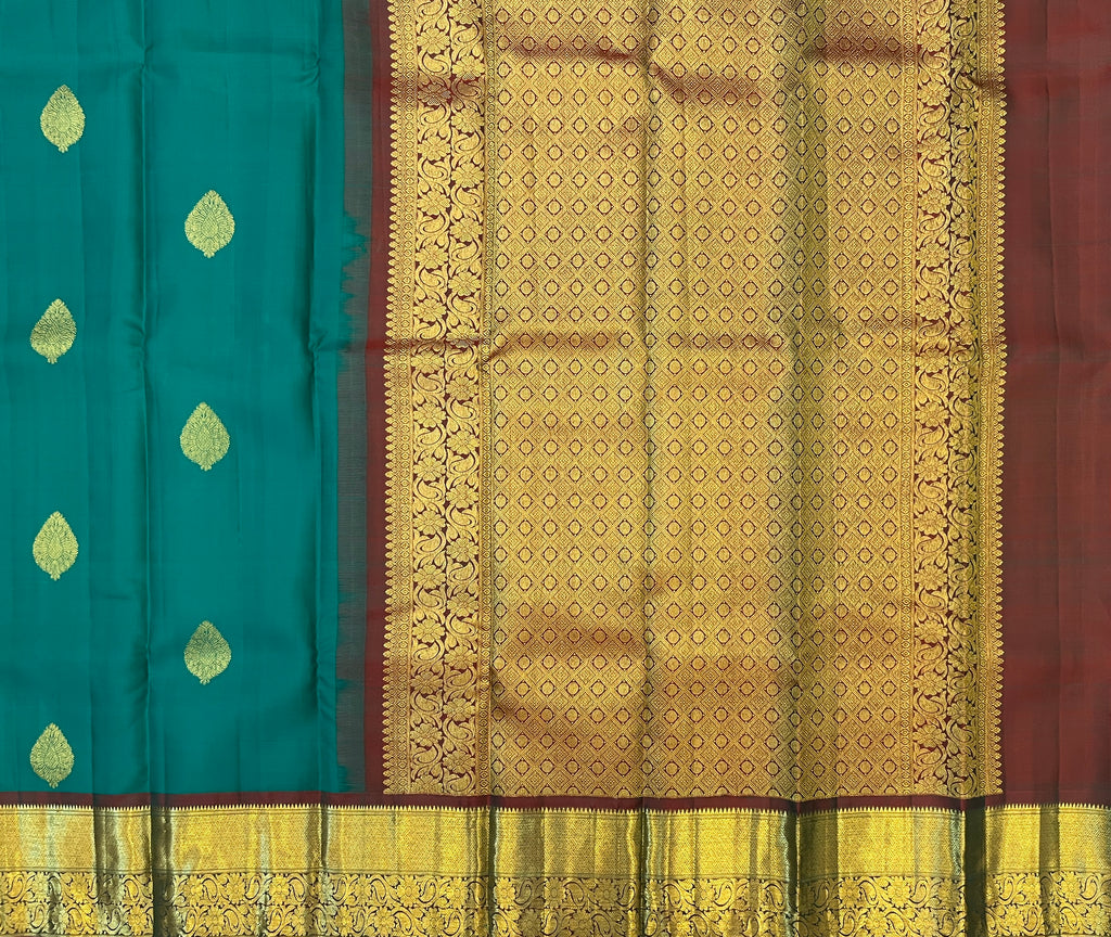 Emerald Silk Saree With Gold Zari Paisley Border For Weddings