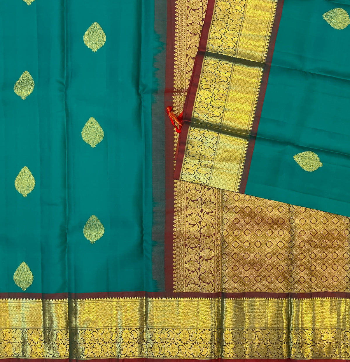 Emerald Silk Saree With Gold Zari Paisley Border For Weddings