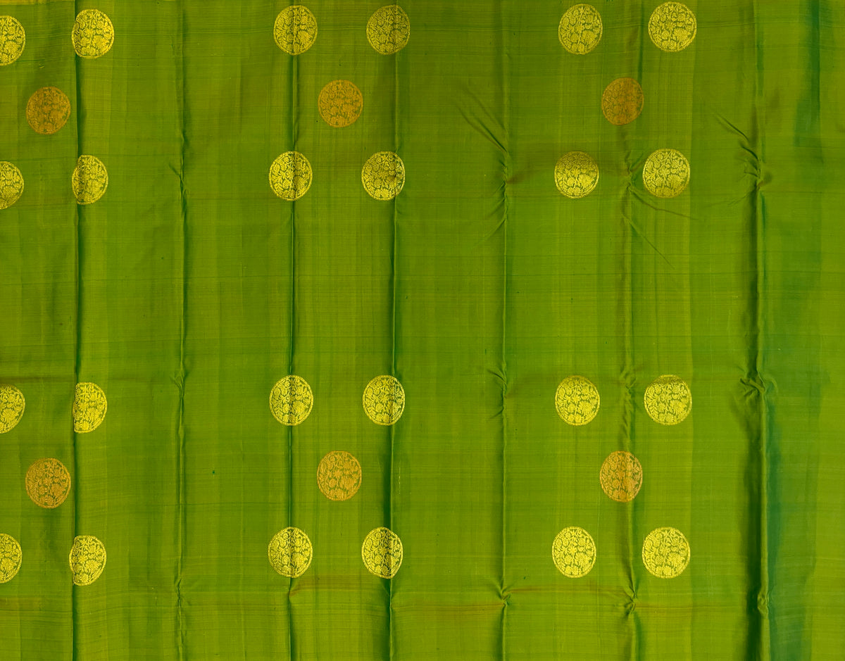 Parrot Green with Peacock Blue Pure Kanchipuram Silk Elegance