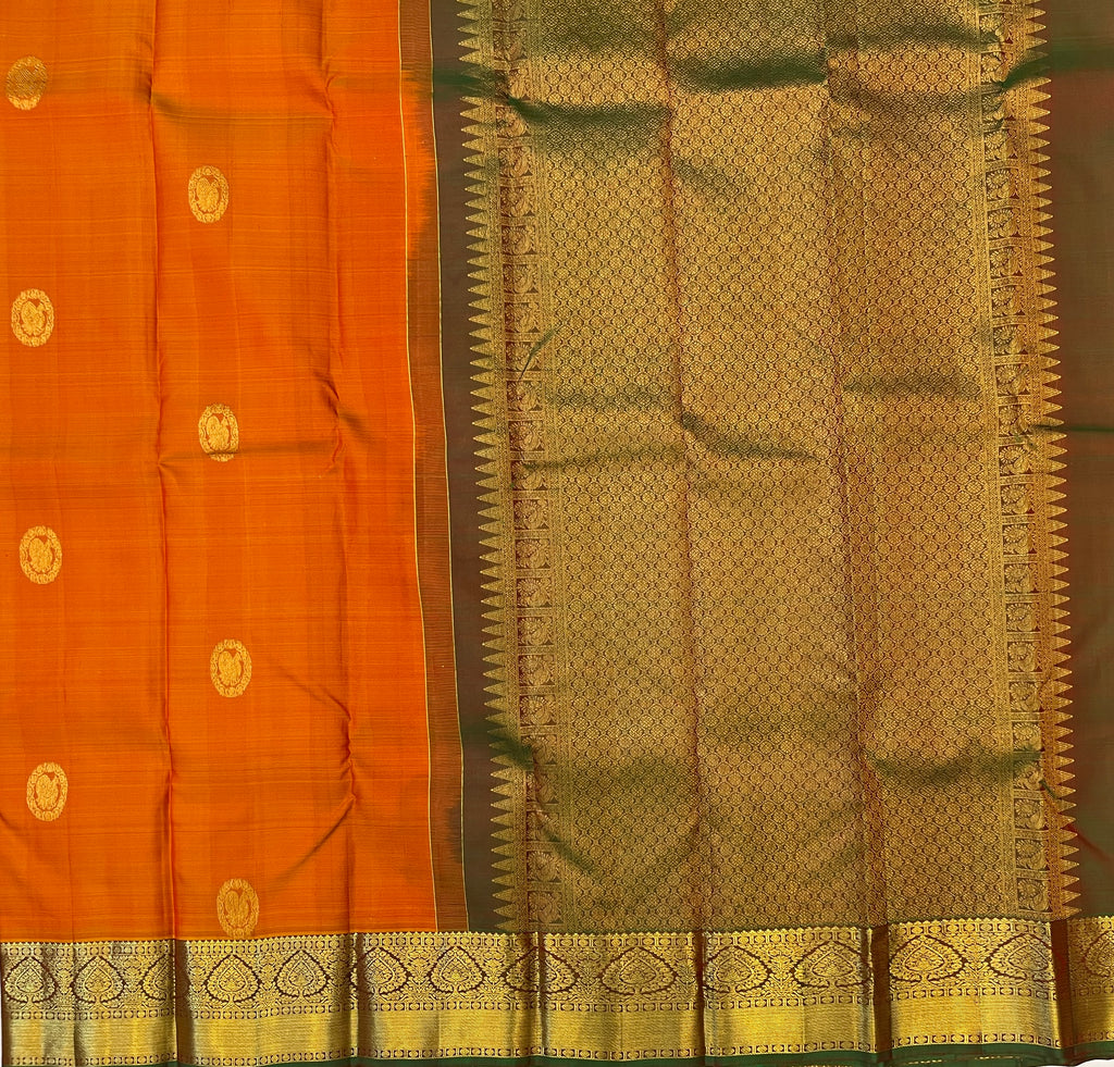 Vibrant Orange with Antique Copper Rust Pure Kanchipuram Silk Elegance