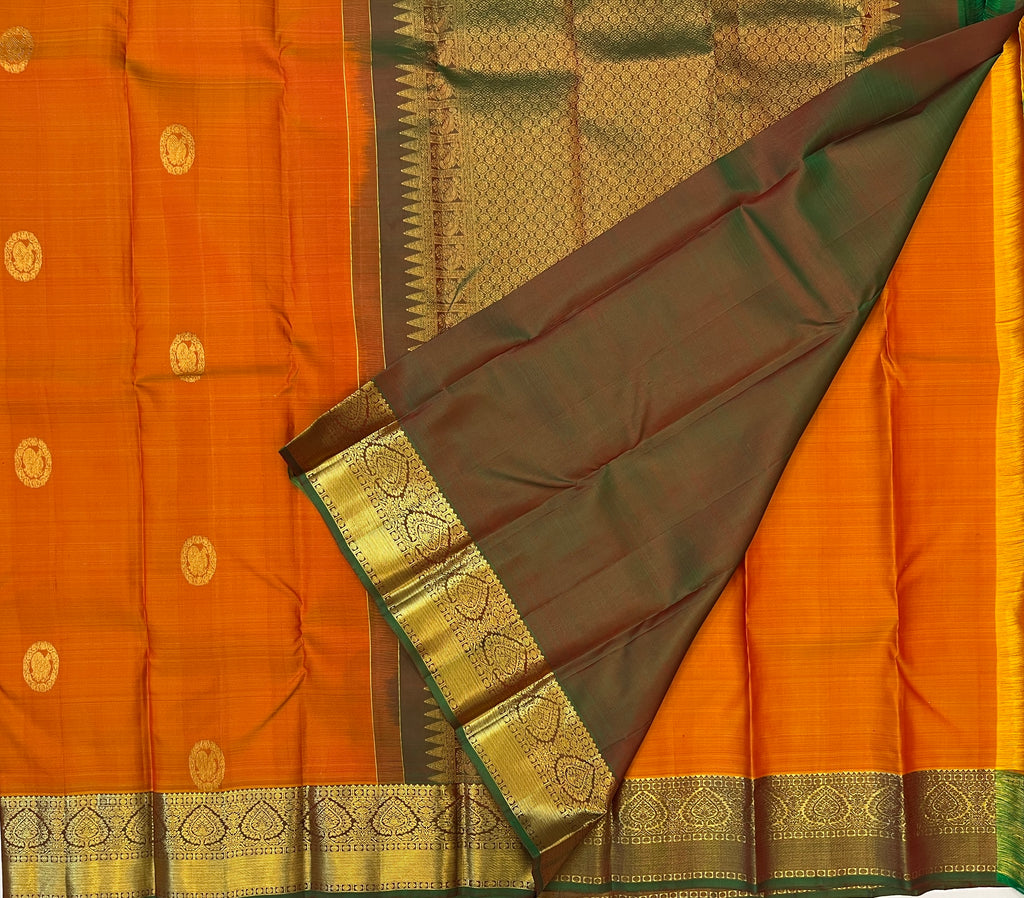 Vibrant Orange with Antique Copper Rust Pure Kanchipuram Silk Elegance