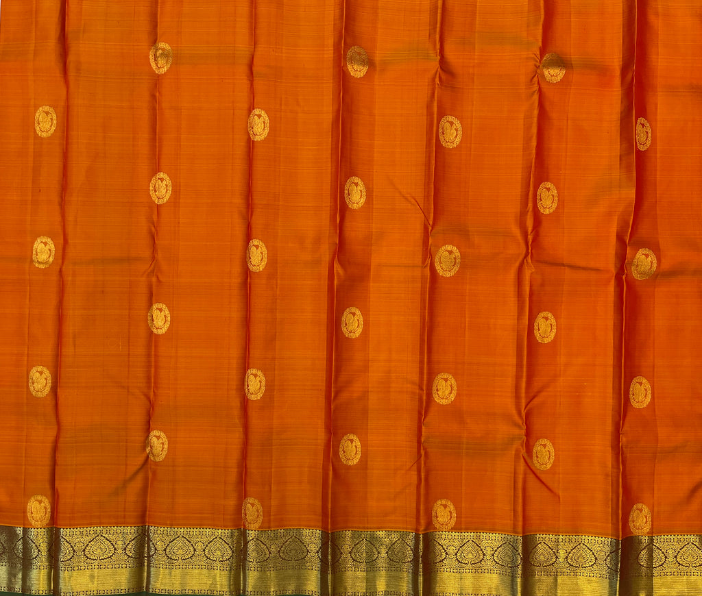 Vibrant Orange with Antique Copper Rust Pure Kanchipuram Silk Elegance