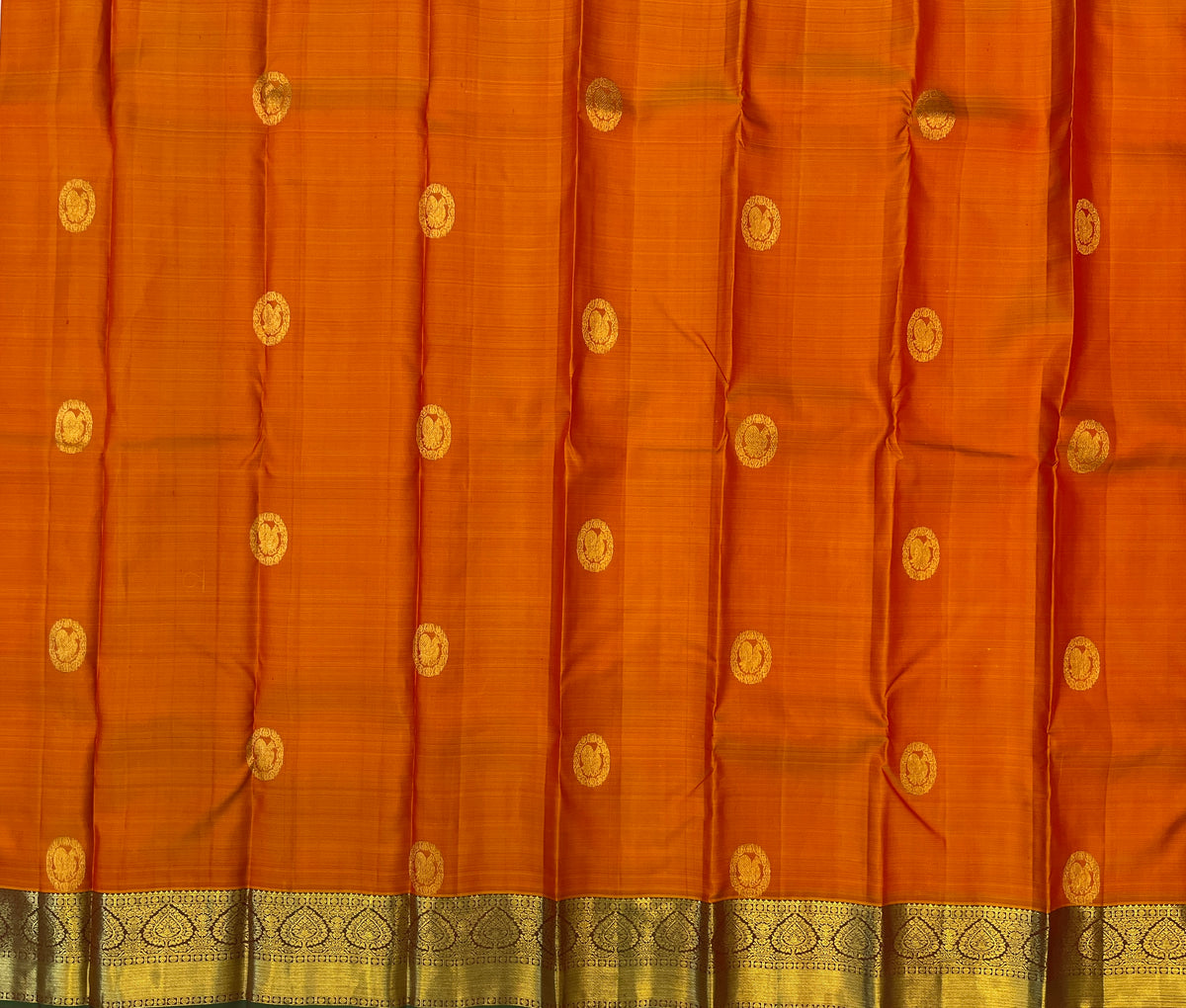 Vibrant Orange with Antique Copper Rust Pure Kanchipuram Silk Elegance