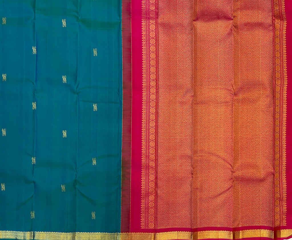 Teal Blue with Rani Pink Traditional Grandeur Elegance