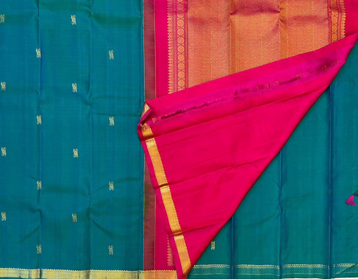 Teal Blue with Rani Pink Traditional Grandeur Elegance