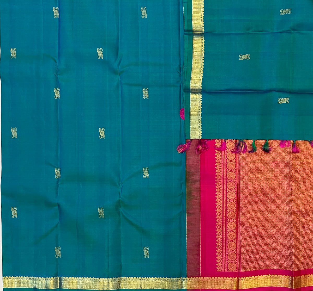 Teal Blue with Rani Pink Traditional Grandeur Elegance