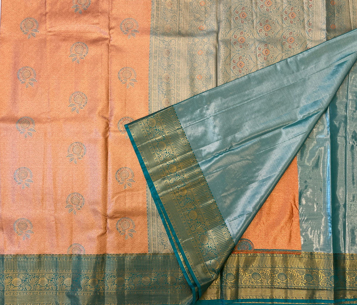 Peach Gold with Teal Blue Traditional Elegance