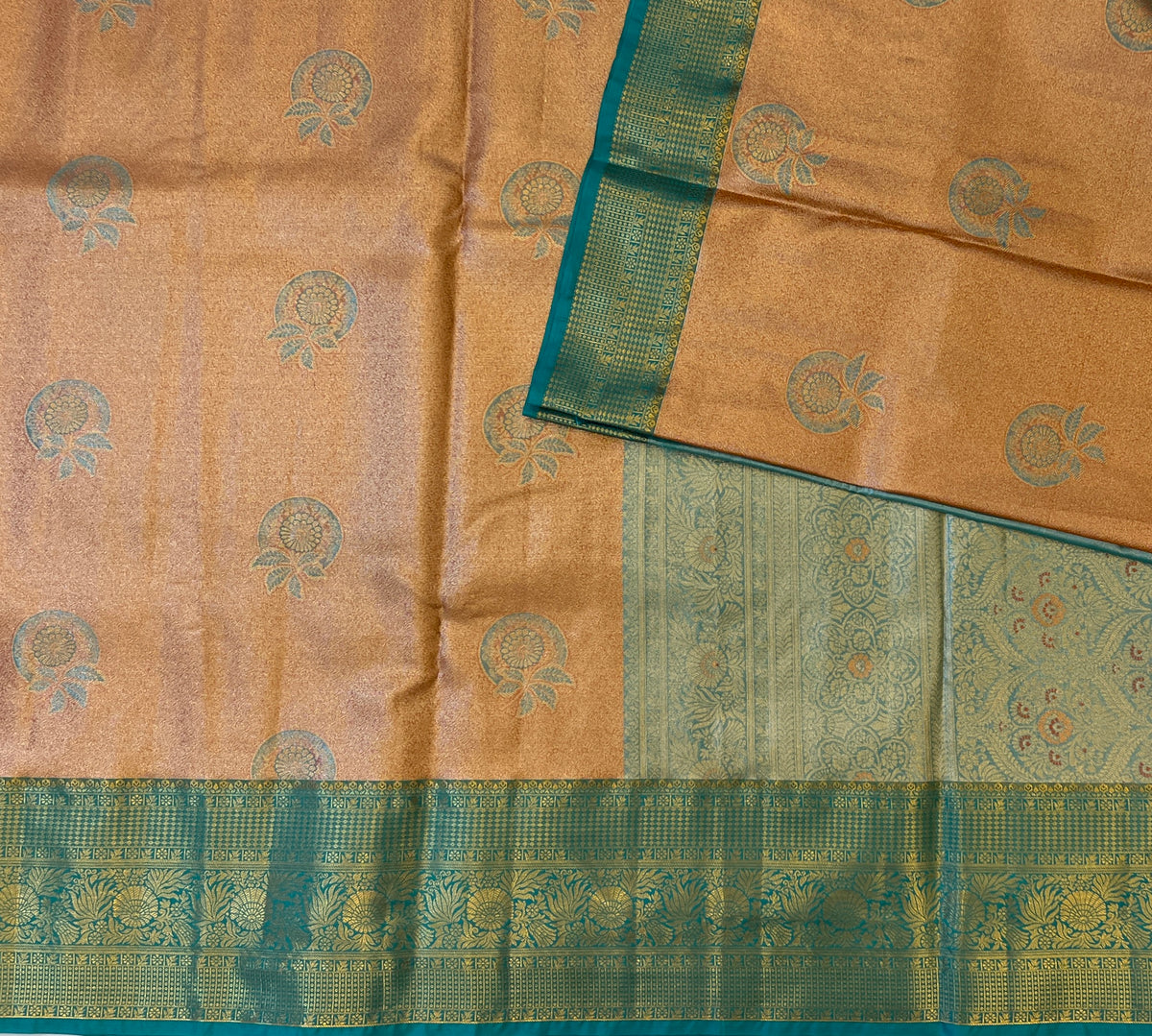 Peach Gold with Teal Blue Traditional Elegance