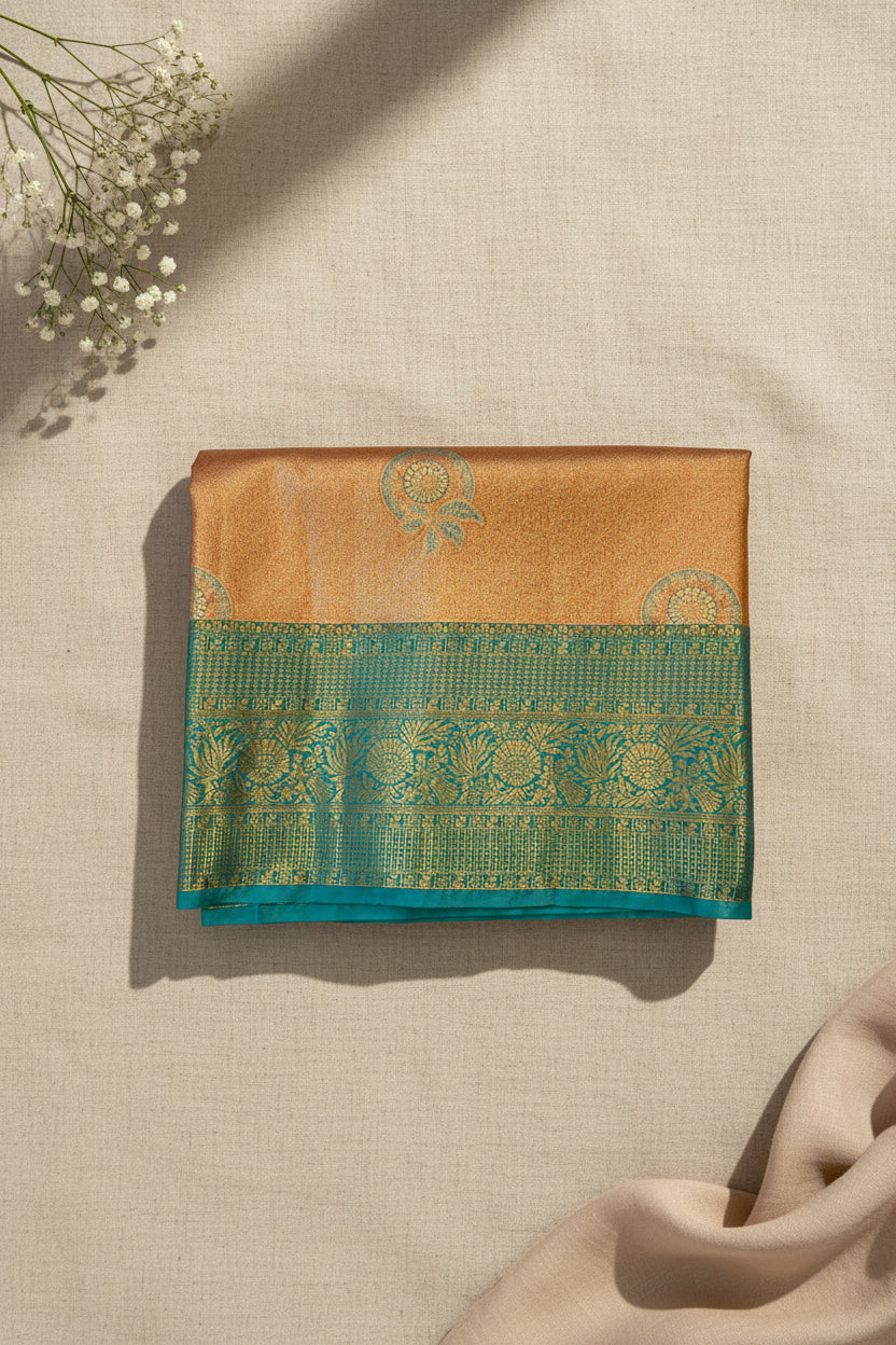 Peach Gold with Teal Blue Traditional Elegance