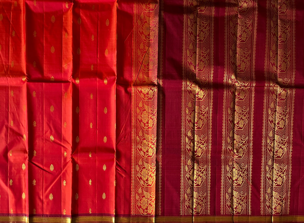 Vermilion Red with Wine Maroon Contrast Elegance