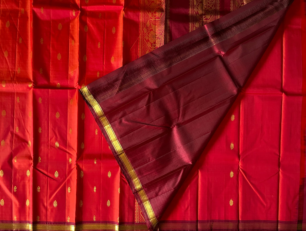 Vermilion Red with Wine Maroon Contrast Elegance