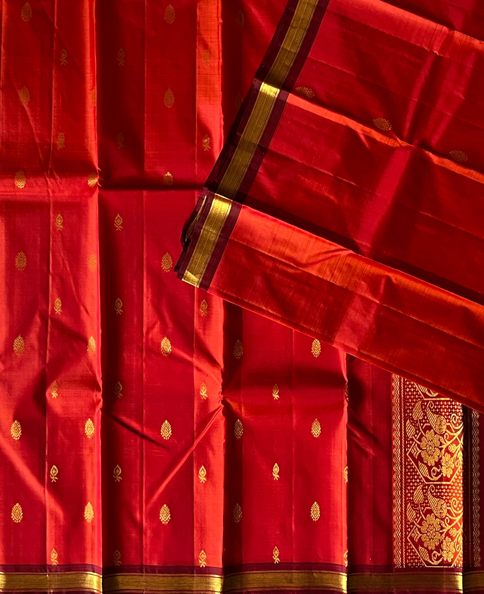 Vermilion Red with Wine Maroon Contrast Elegance