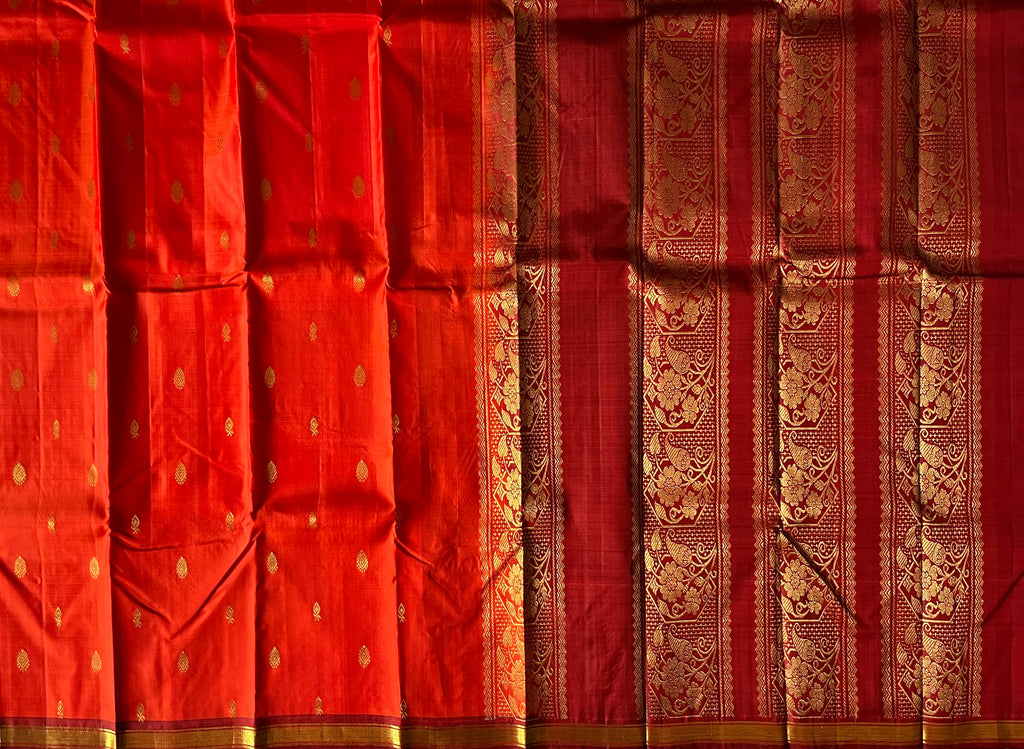 Vermilion Red with Wine Maroon Contrast Elegance