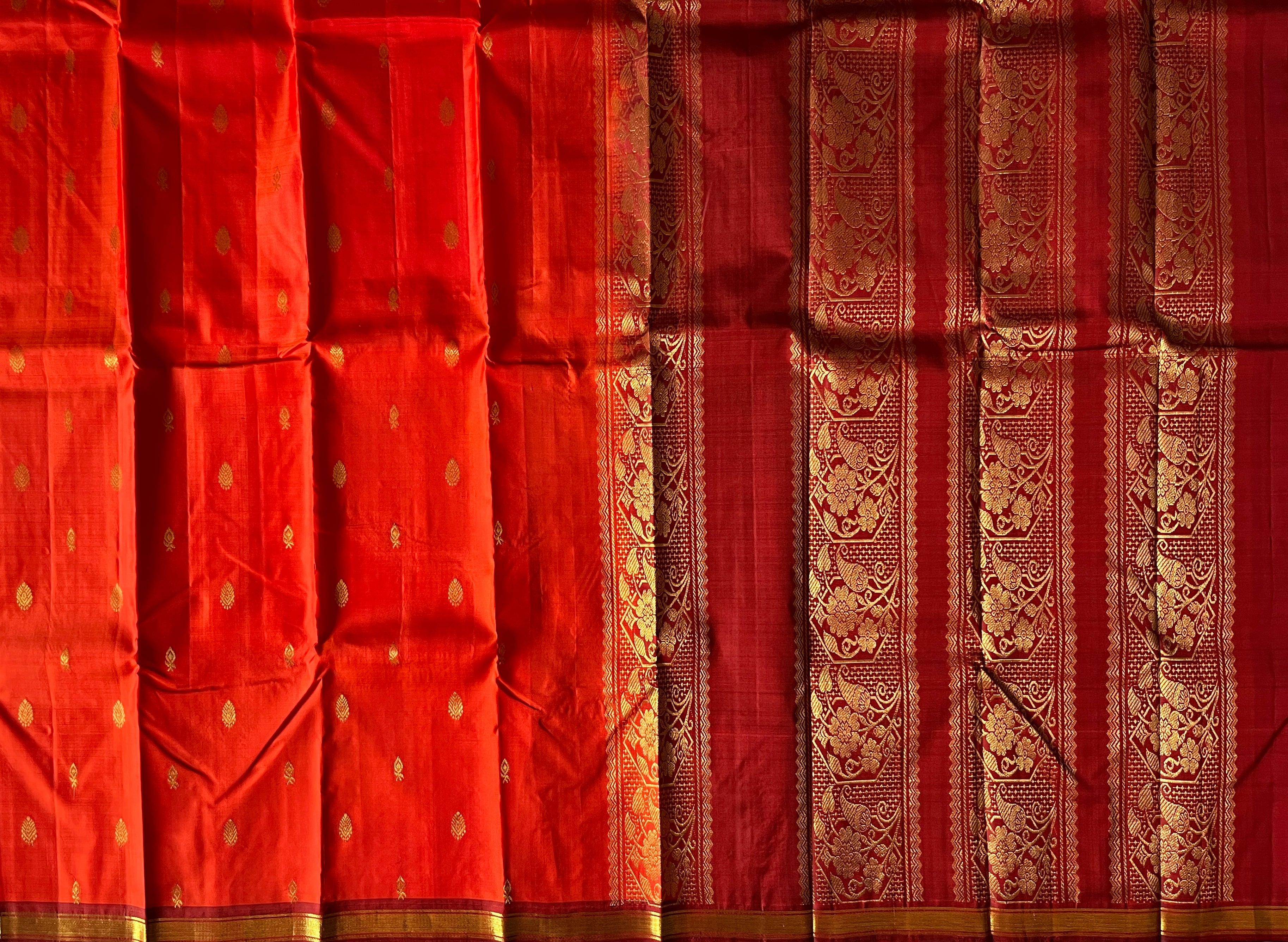 Vermilion Red with Wine Maroon Contrast Elegance