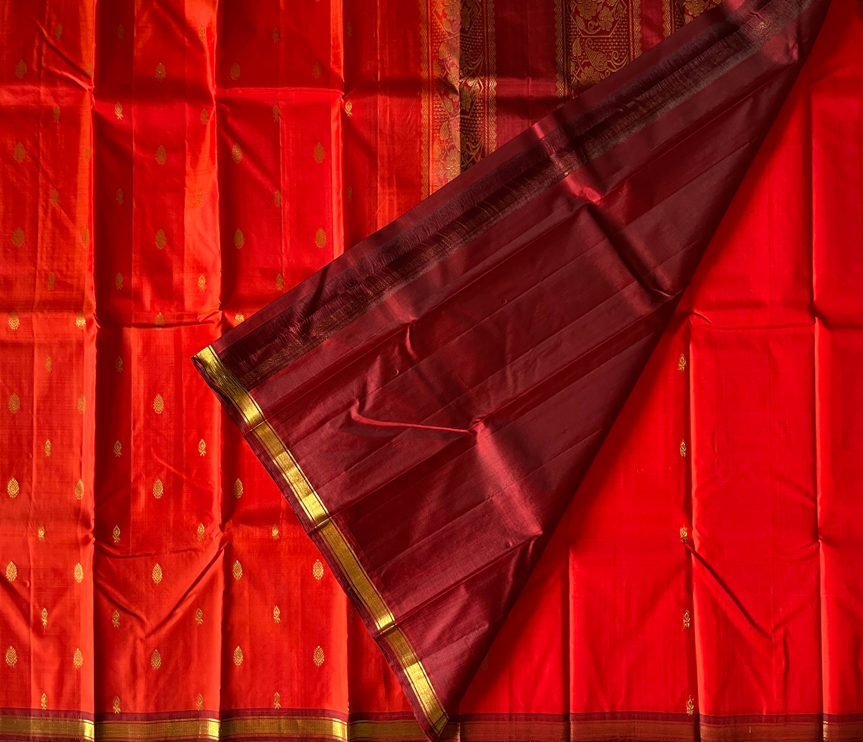 Vermilion Red with Wine Maroon Contrast Elegance