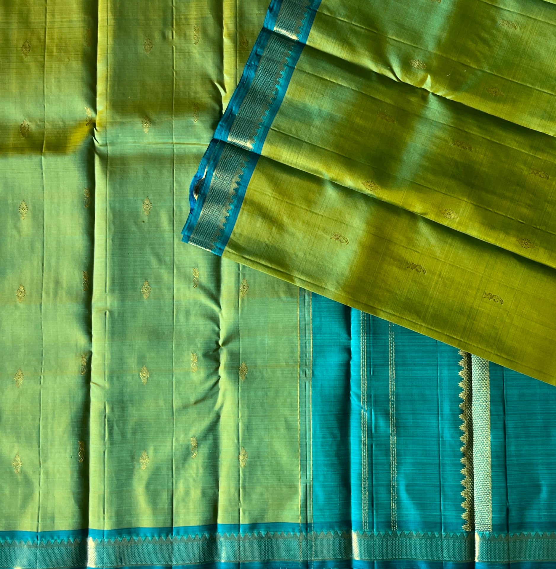 Parrot Green with Peacock Blue Contrast Elegance
