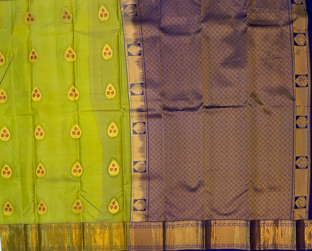 Parrot Green with Royal Blue Contrast Elegance