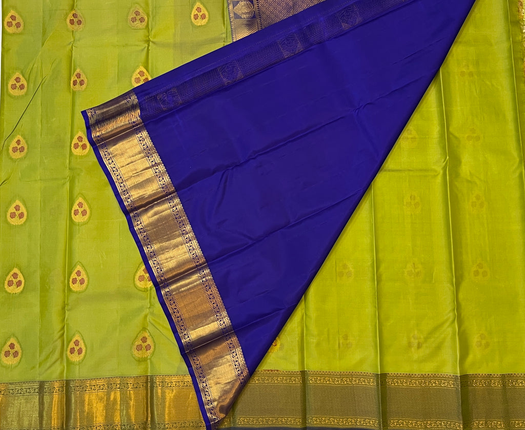 Parrot Green with Royal Blue Contrast Elegance