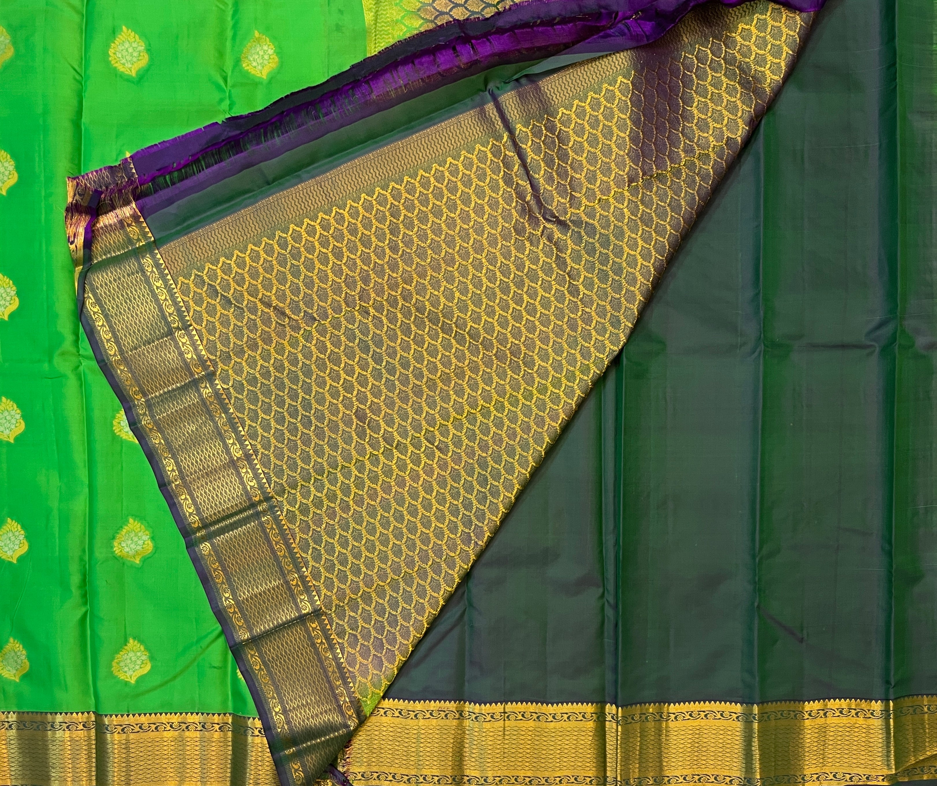 Parrot Green with Antique Gold Zari Elegance