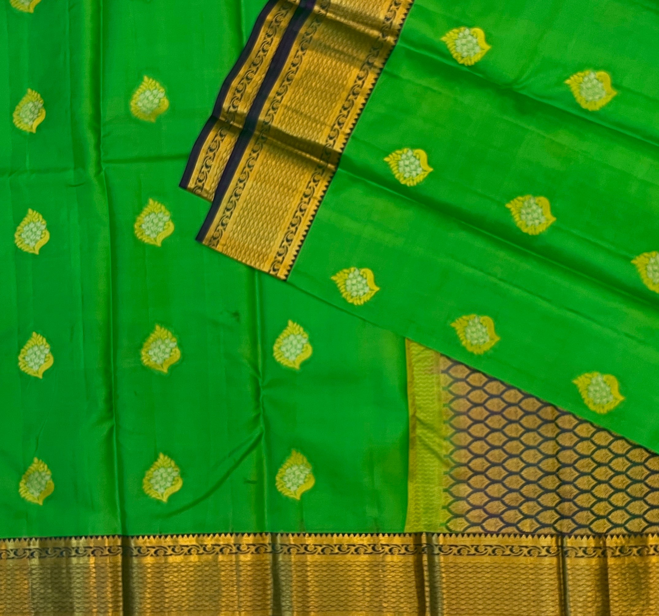 Parrot Green with Antique Gold Zari Elegance