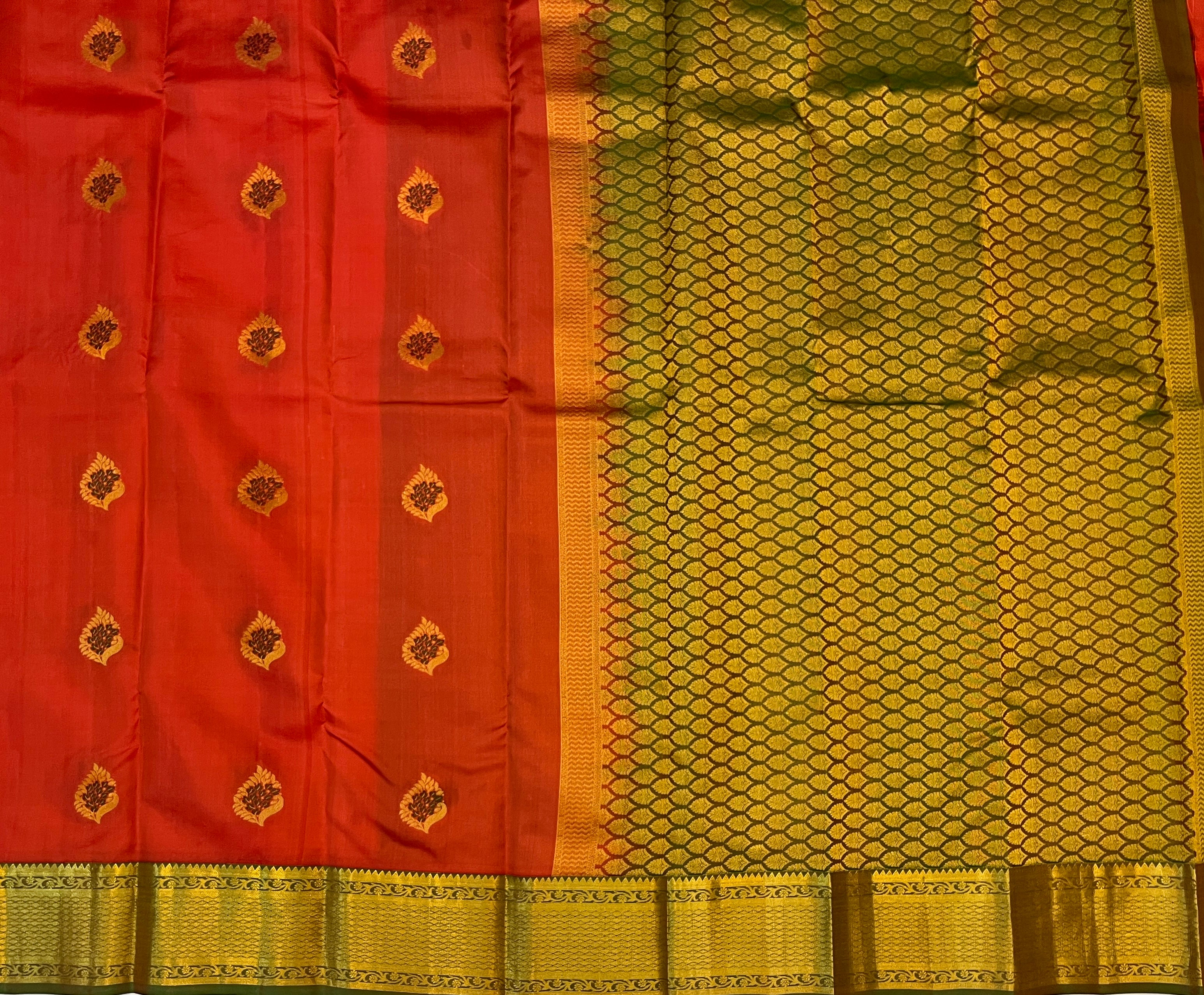 Vermilion Red with Antique Gold Zari Elegance