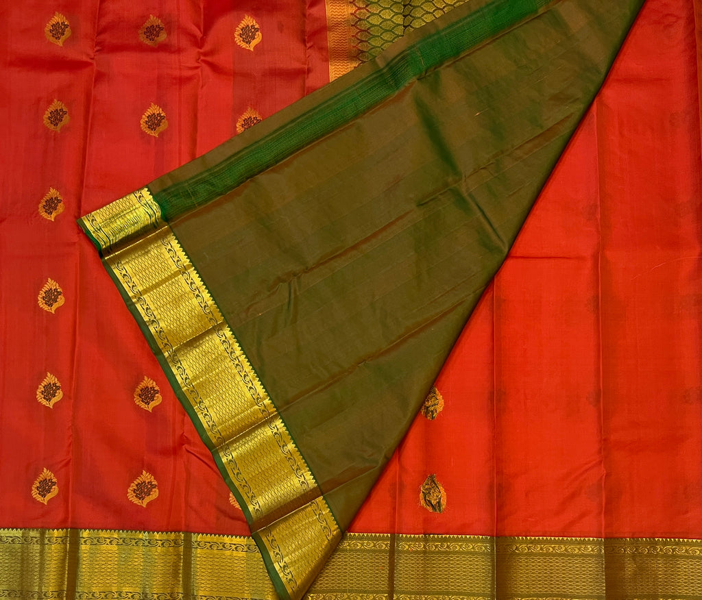 Vermilion Red with Antique Gold Zari Elegance