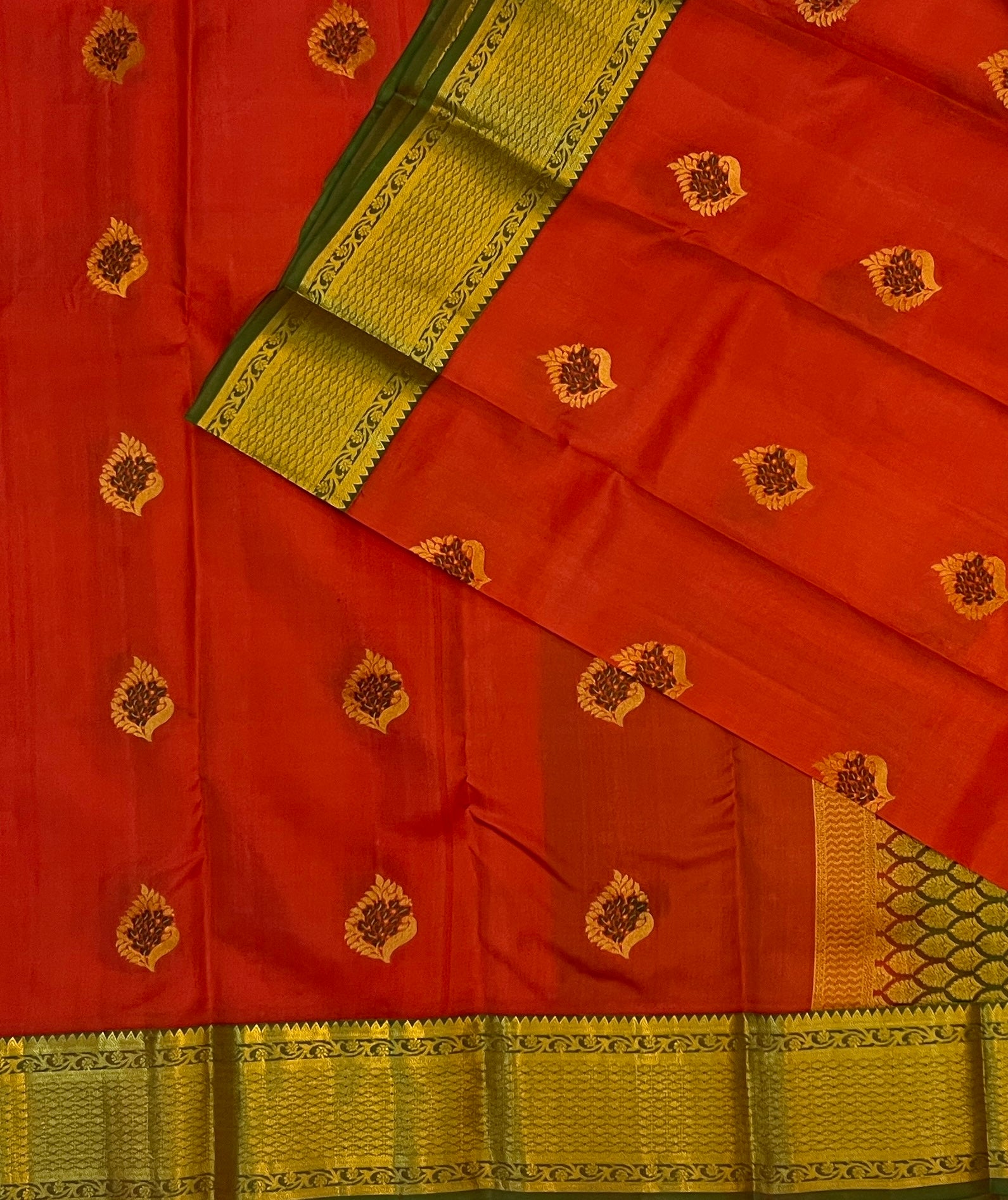 Vermilion Red with Antique Gold Zari Elegance