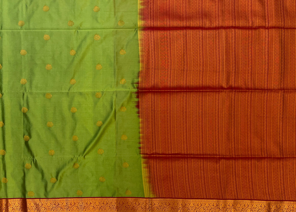 Parrot Green with Maroon Soft Silk Elegance