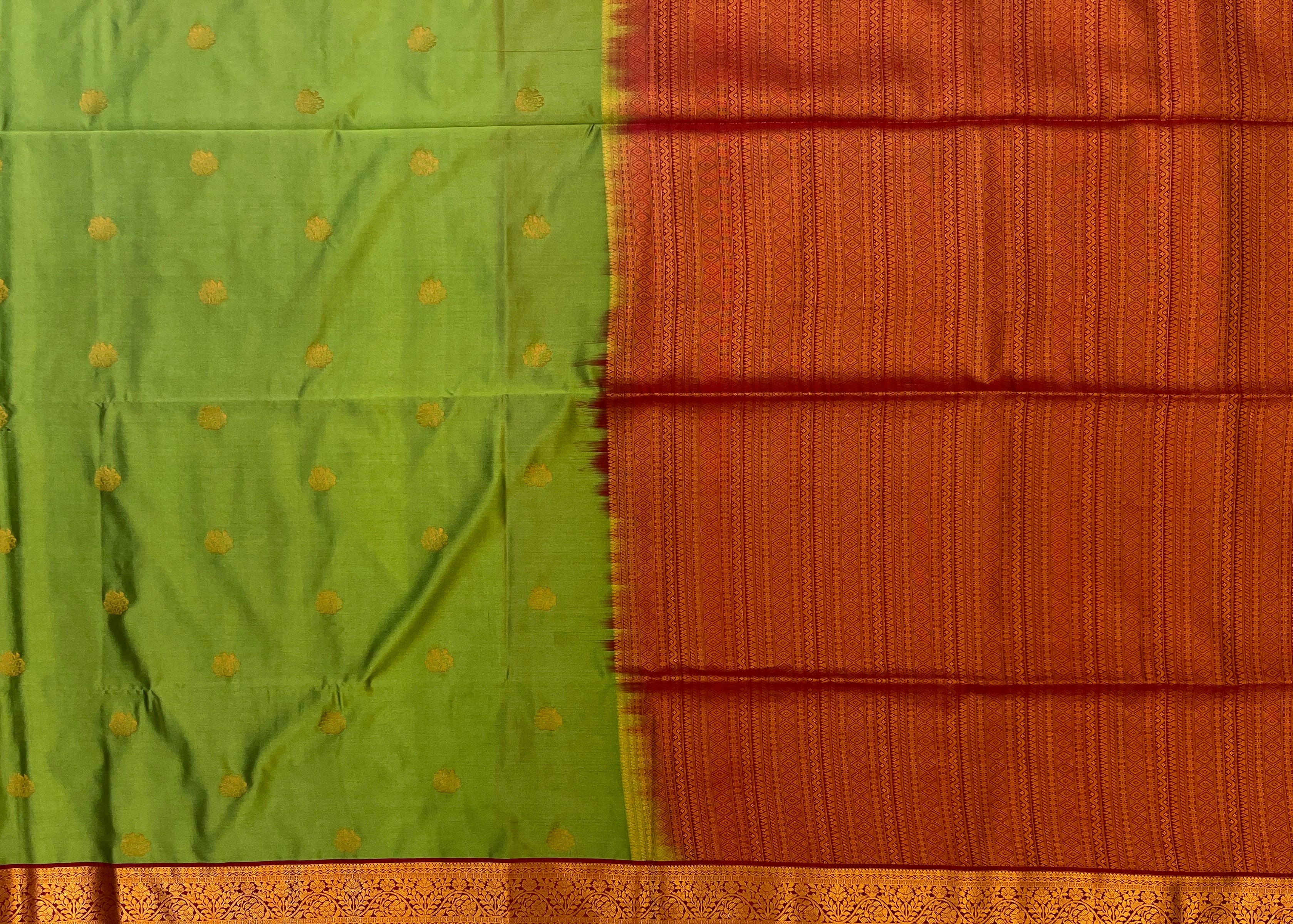 Parrot Green with Maroon Soft Silk Elegance