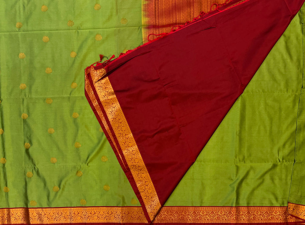Parrot Green with Maroon Soft Silk Elegance