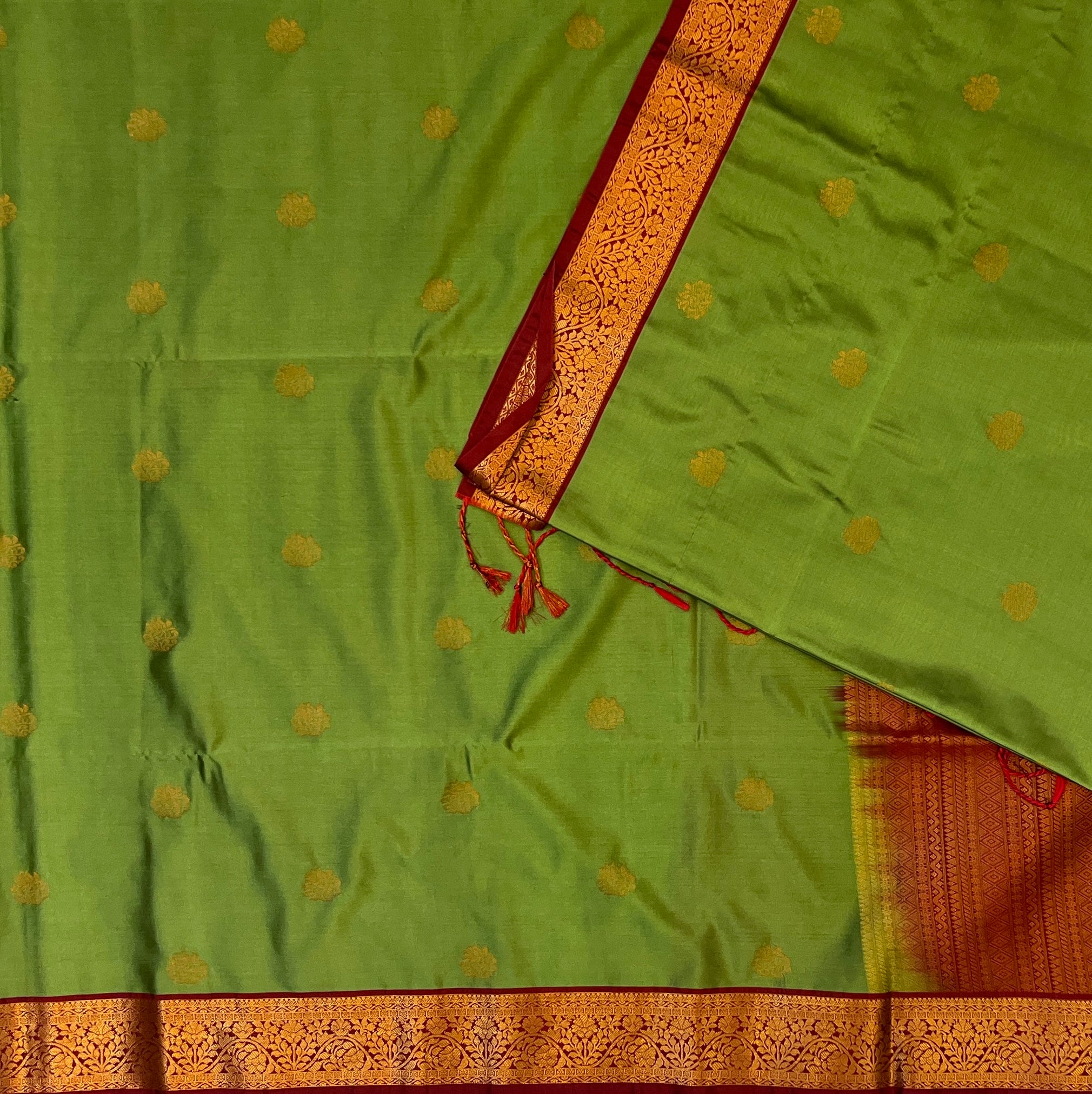 Parrot Green with Maroon Soft Silk Elegance