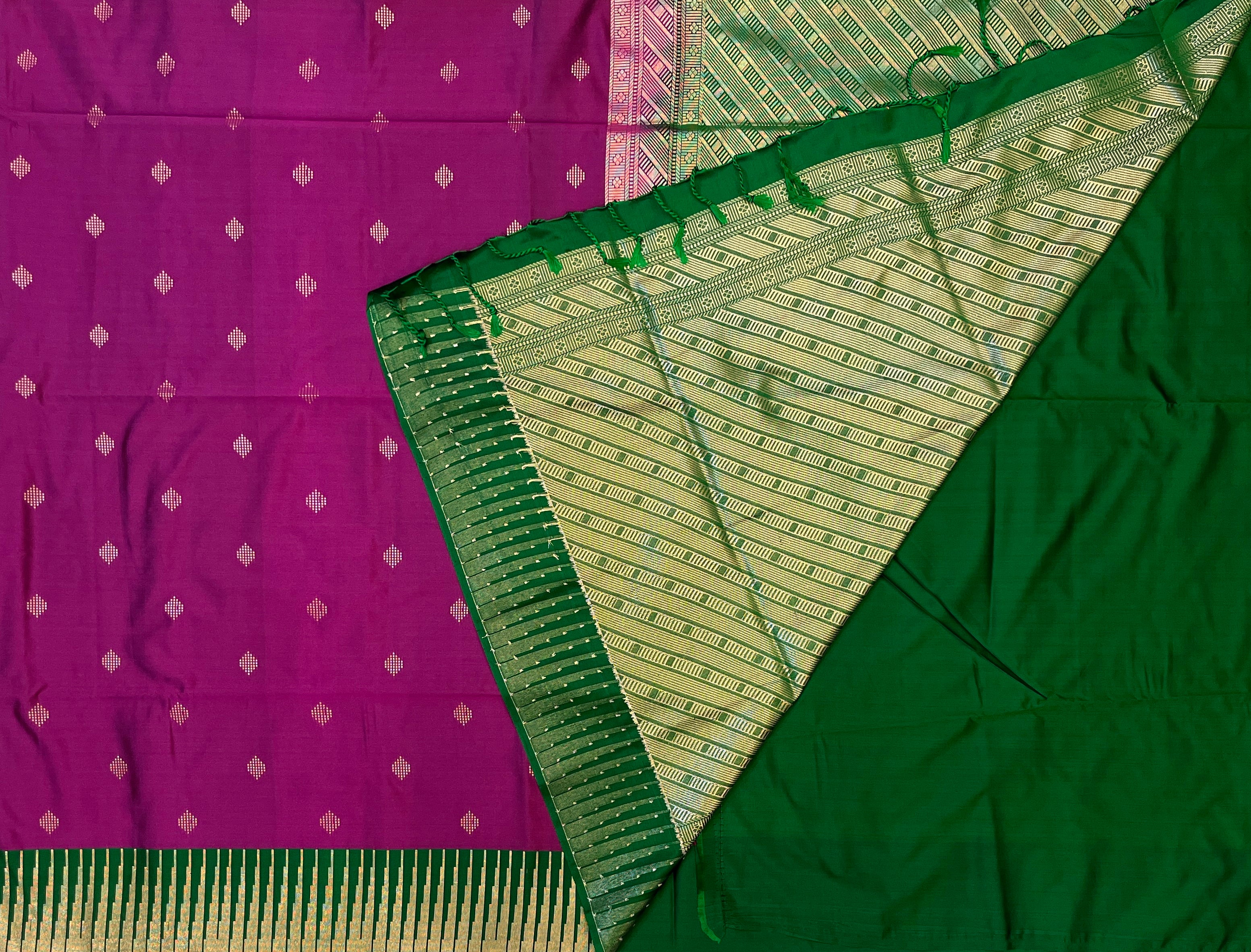 Magenta Purple with Emerald Green Soft Silk Elegance
